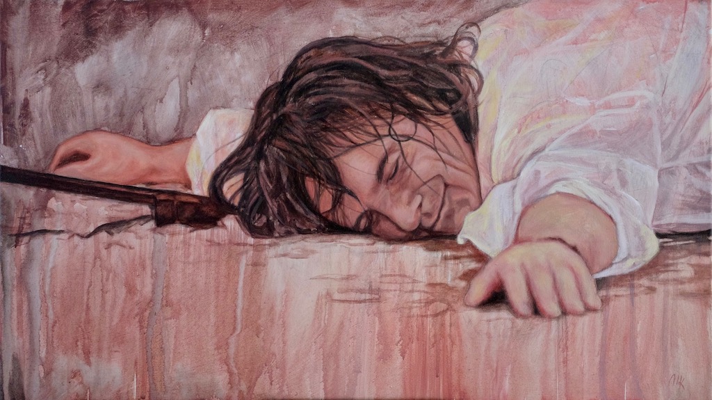 Een portret van Steve Hogarth, geschilderd door Mirjam Kleywegt