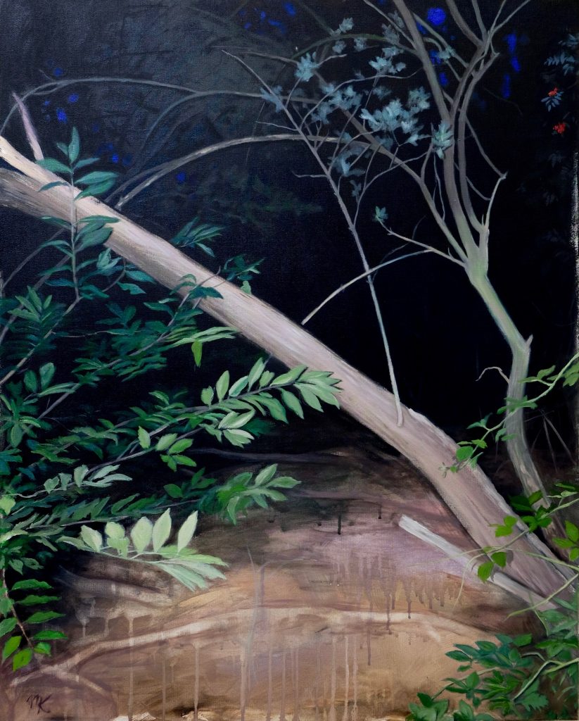 And She Could Smell The Soil and The Trees - part II. Een schilderij gemaakt door Mirjam Kleywegt. Acryl- en olieverf op linnen. 